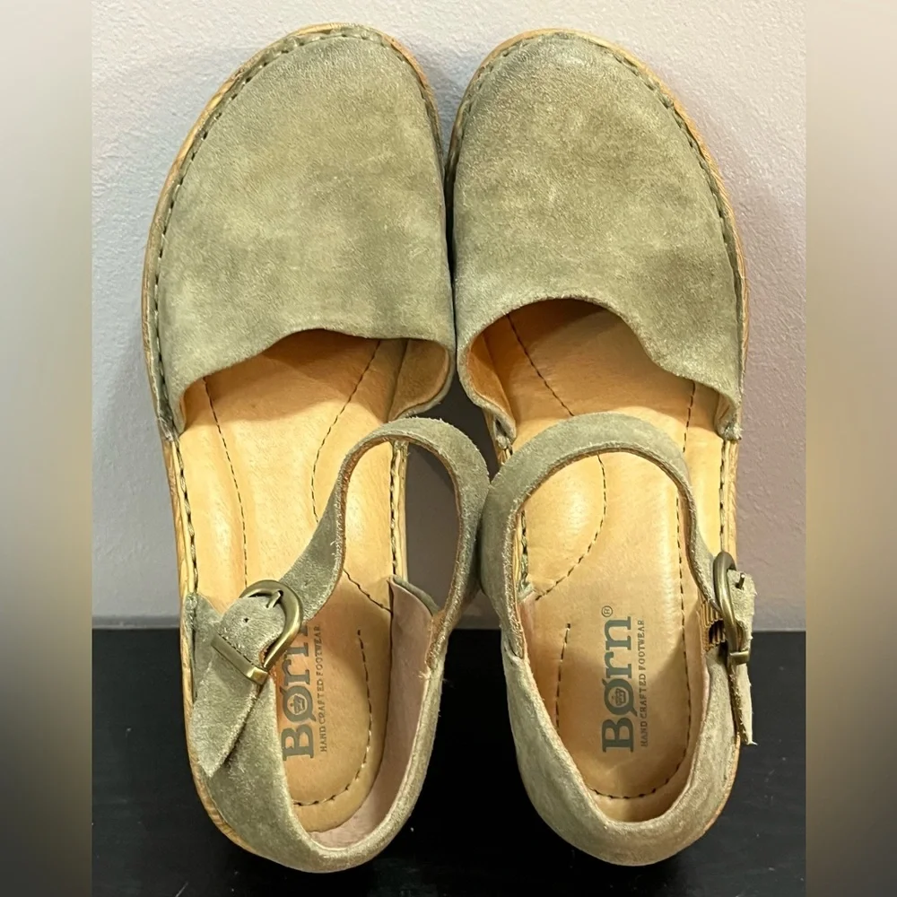 Women's Green Born Nellie Mary Jane Suede Wedge Clogs Size 6 - Picture 8 of 11